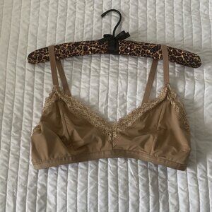 AERIE Extra Large (XL)  Lace Trimmed Microfiber Lace Bralette Tan/Light Brown
